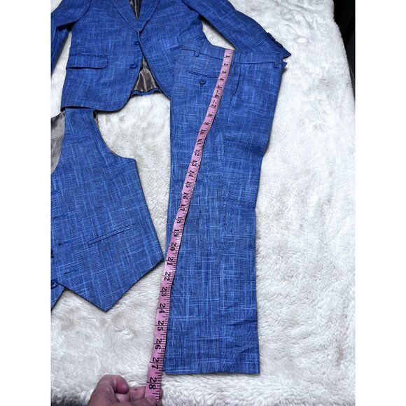 Marvelous Kids Boys Suit Set 3-Piece With Jacket Vest & Pants Size 6 Blue Plaid - Picture 11 of 15